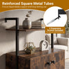 2-door wall mount bookshelf in rustic brown with reinforced metal tubes and open shelves for versatile storage.