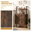 2-door wall mount bookshelf in rustic brown with open shelf, metal frame, and magnetic door catches for versatile.