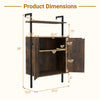 Rustic brown 2-door wall mount bookshelf with storage cabinet dimensions, featuring open shelves and concealed storage.