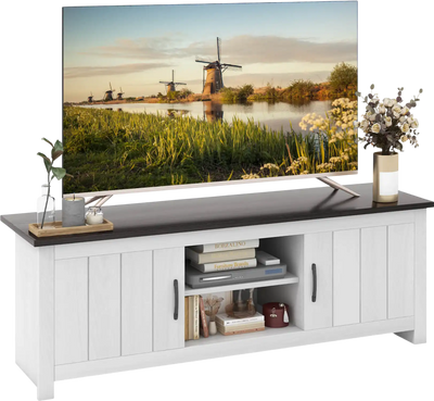 Costway Wood TV Stand 2 Cabinets Open Shelves for TVs up to 65