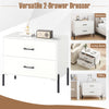 White 2-drawer dresser with spacious countertop and metal handles, perfect for bedroom, office, or dorm use.