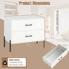 2-drawer white dresser with spacious countertop and metal handles, ideal for bedroom or office storage.