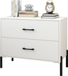 White 2-drawer dresser nightstand with metal handles and sturdy legs, perfect for bedroom or office storage.