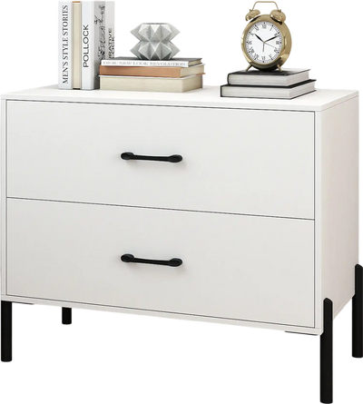 Costway Modern Wooden 2-Drawer Nightstand Set of 2 White 63640983 New