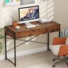 2-drawer home office desk with a brown engineered wood surface and steel frame, ideal for workspace organization.