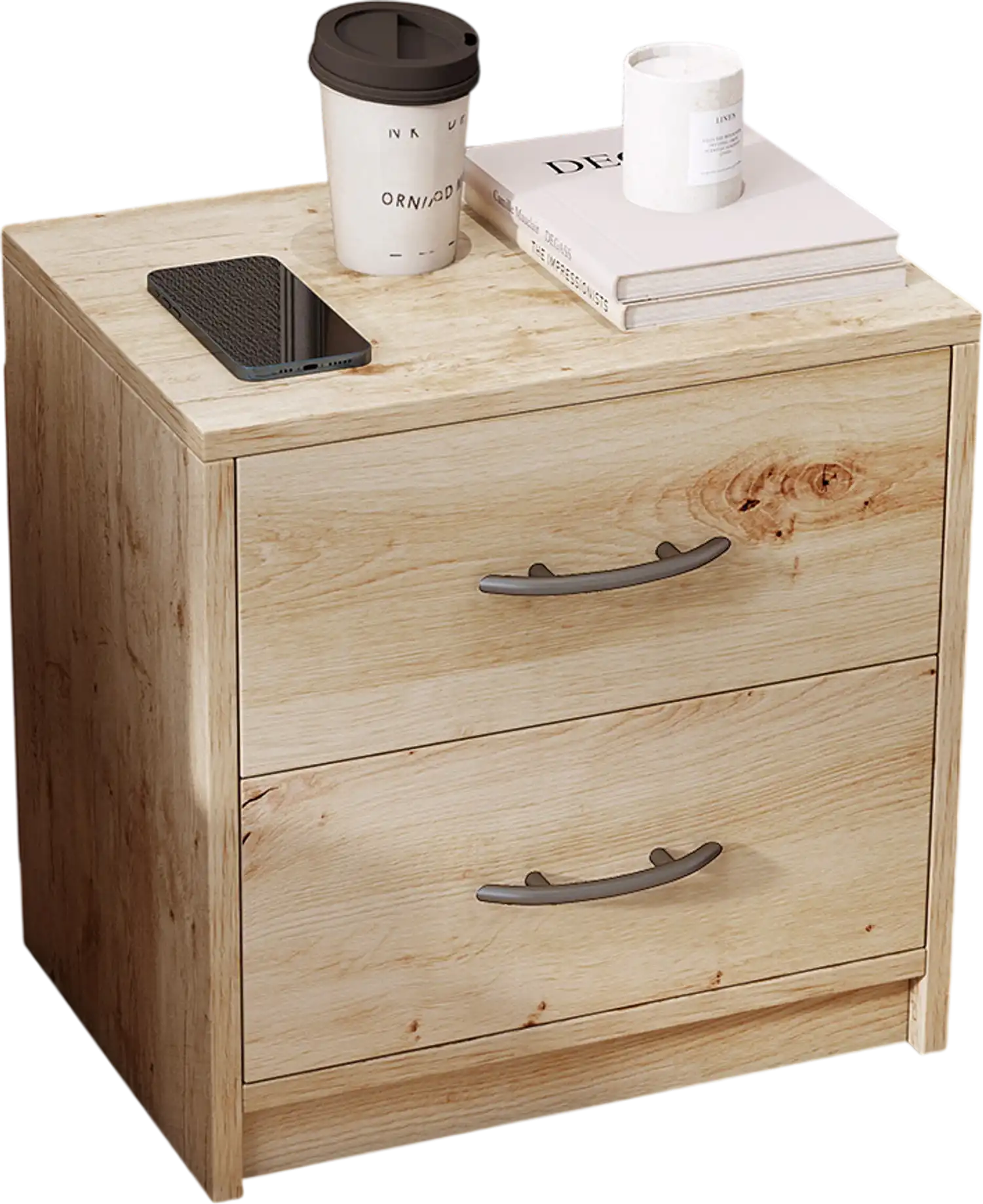 Costway 2 Drawer Nightstand Side Table Storage Oak 13879542 New