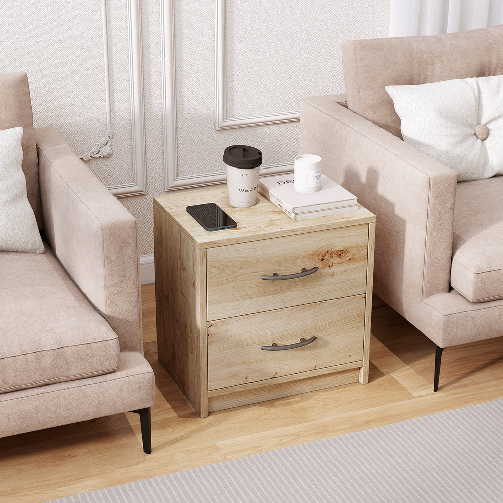 2 Drawer Nightstand with Storage for Living Room-Oak - Gallery View 1 of 9