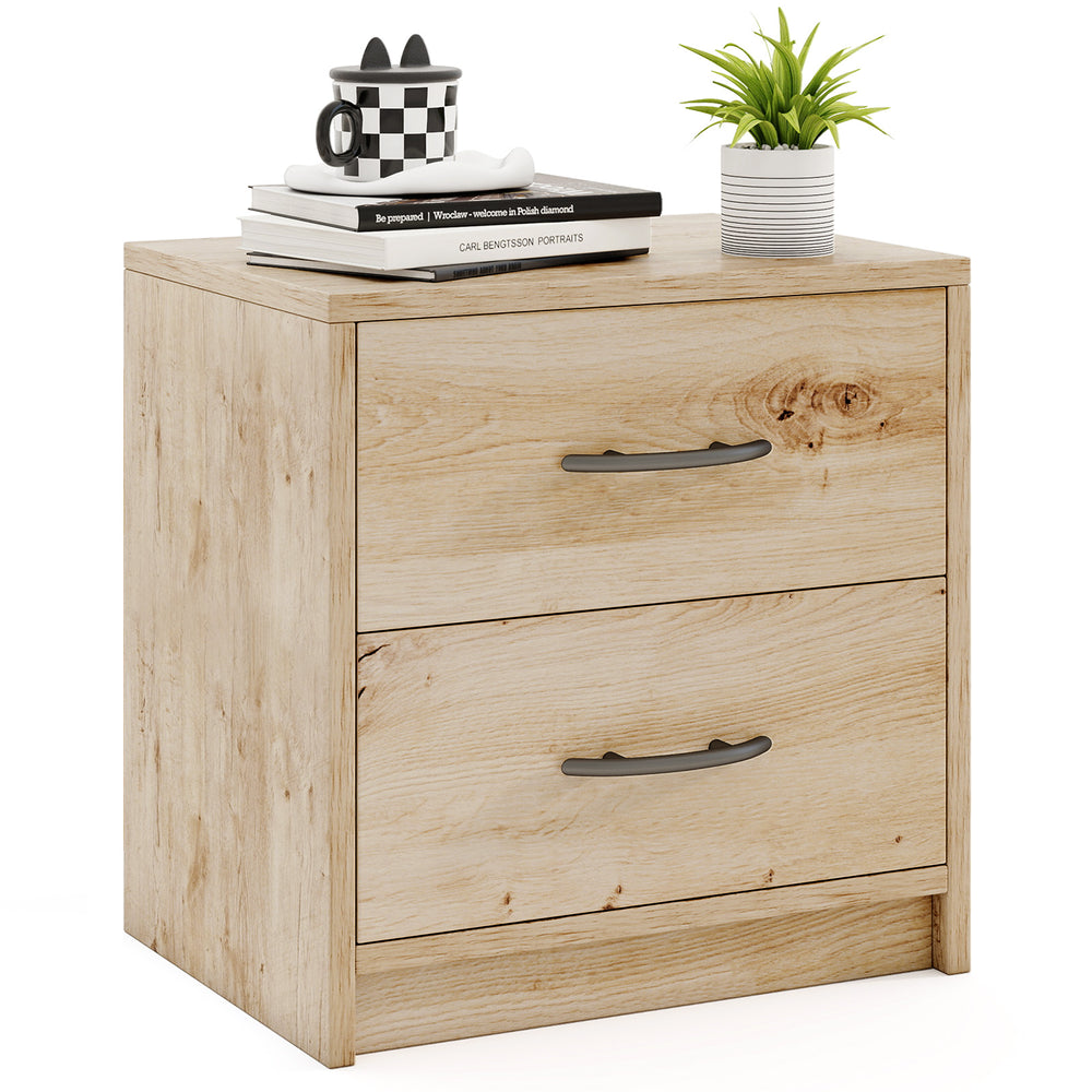 2 Drawer Nightstand in oak finish with smooth handles and ample storage, perfect for living room or bedroom use.