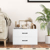 White 2-drawer stackable storage cabinet with handles, featuring a solid tabletop for display and compact design for.