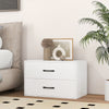 White 2-drawer storage cabinet with handles, featuring a solid tabletop for display, ideal for living room or bedroom.