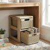Compact 2-drawer storage organizer in brown with wicker patterns, perfect for office supplies and versatile home use.