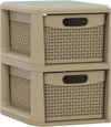 Compact 2-drawer storage organizer in brown with wicker patterns, perfect for cosmetics and office supplies.