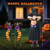 Set of 2 lighted witch legs with purple trim, featuring 30 LED lights for festive Halloween indoor and outdoor displays.