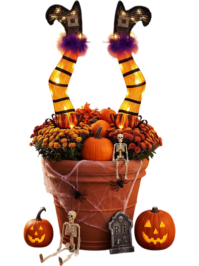 Costway Set of 2 2' Lighted Witch Legs Halloween Decorations Battery Operated 45103785 New