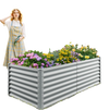 Metal rectangular raised garden bed in gray, 6 x 3 x 2 feet, filled with colorful flowers, ideal for backyard gardening.