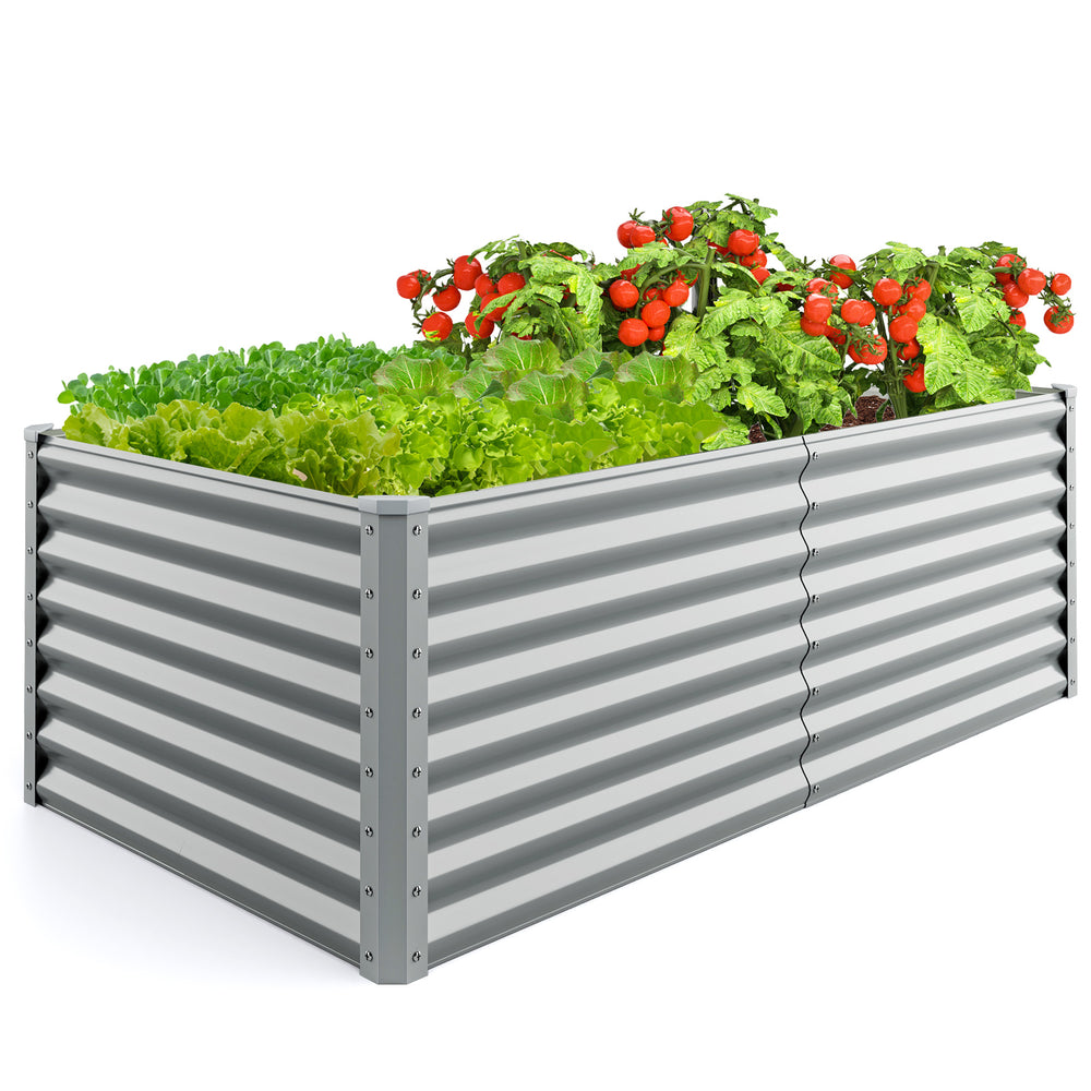 Metal rectangular raised garden bed, 6 x 3 x 2 feet, with open bottom design, ideal for growing vegetables and herbs.