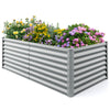 Metal rectangular raised garden bed, 6 x 3 x 2 feet, gray, with open bottom design for flowers and vegetables.