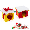 Gift box-shaped Christmas cat house with double condos, plush material, and festive design for cozy feline hideaways.