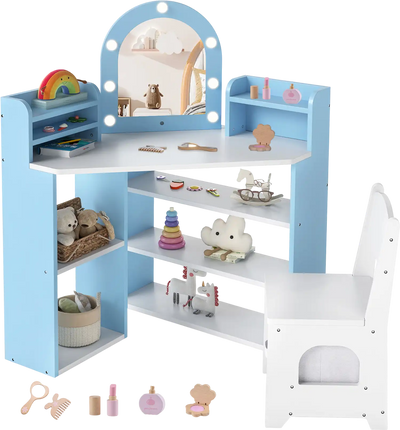 Costway 2-In-1 Kids Vanity Set with Lights for Toddlers 3+ 82301090 New