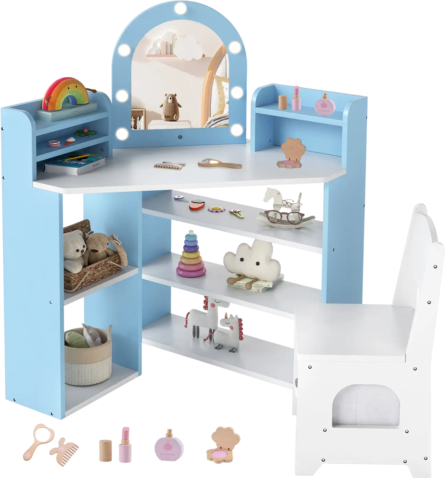 Costway 2-In-1 Kids Vanity Set with Lights 82301090 New