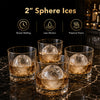 Countertop ice ball maker produces four 2" sphere ice balls in 38 minutes for slower melting and flavor preservation.