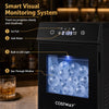 Countertop 2-inch ice ball maker in black with self-cleaning, LED light, and see-through window for easy monitoring.
