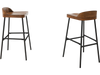 Industrial bar stools with low back and footrests, 29" height, suitable for kitchen islands or dining bars.