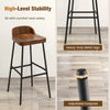 Industrial bar stool with low back, 29" height, sturdy metal legs, and adjustable footpads for enhanced stability.