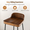 Industrial bar stool with low back, 29" seat height, sturdy metal frame, and wood-like surface for kitchen island use.