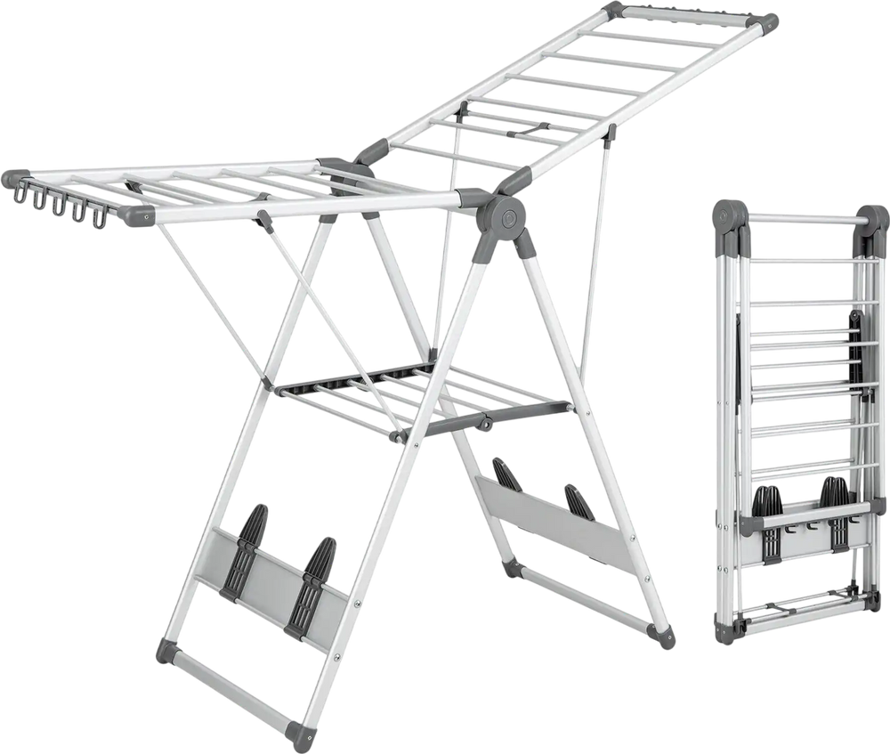 2-Layer Folding Clothes Drying Rack with 5-Level Adjustable Height