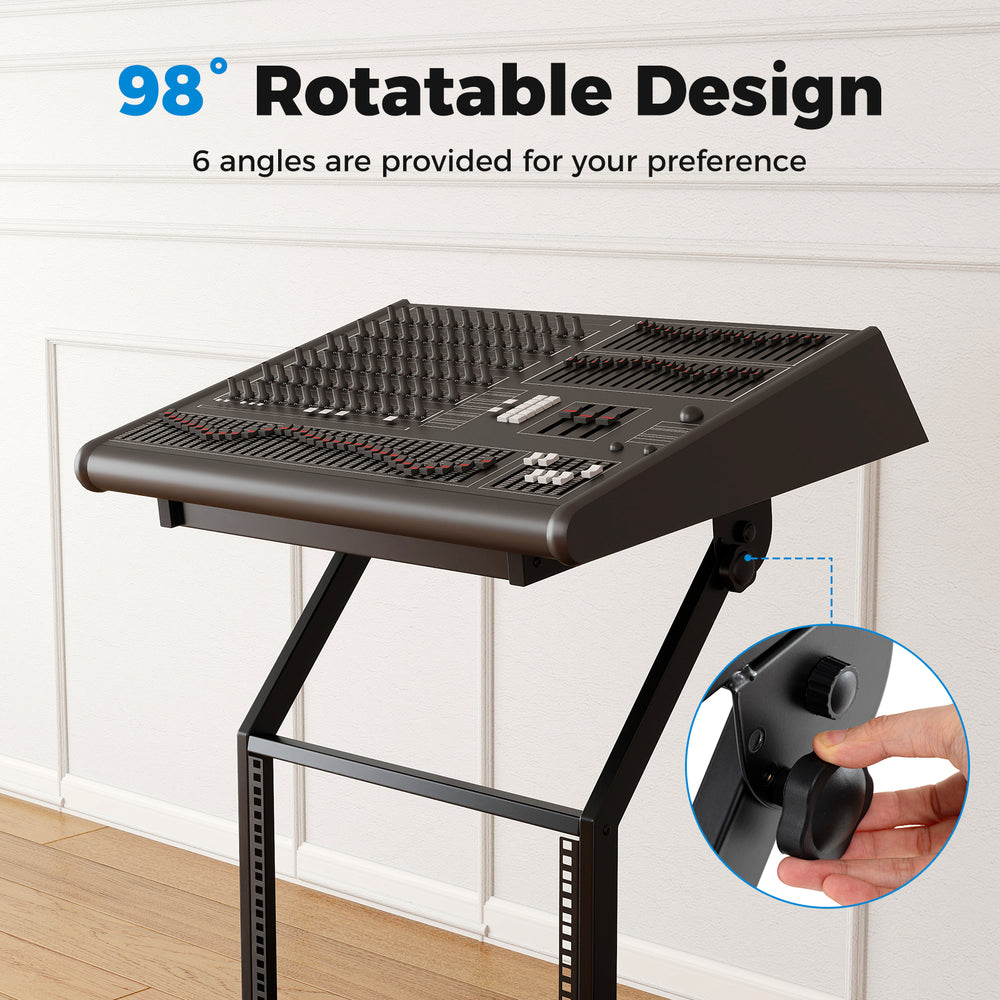 2-layer professional audio rack mount with 98° rotatable design, adjustable crossbars, and heavy-duty metal.