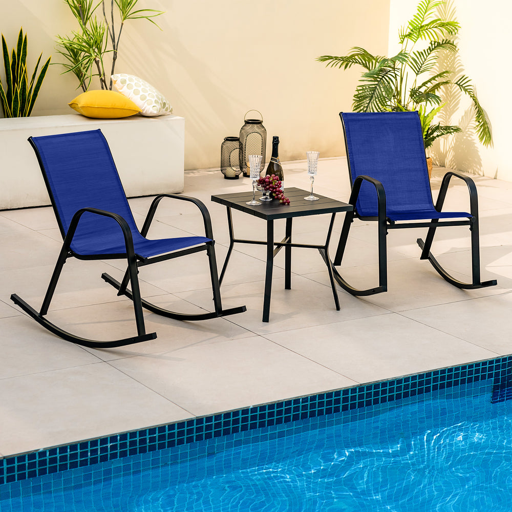 Set of 2 Metal Patio Rocking Chair with Breathable Seat Fabric-Navy - Gallery View 1 of 9