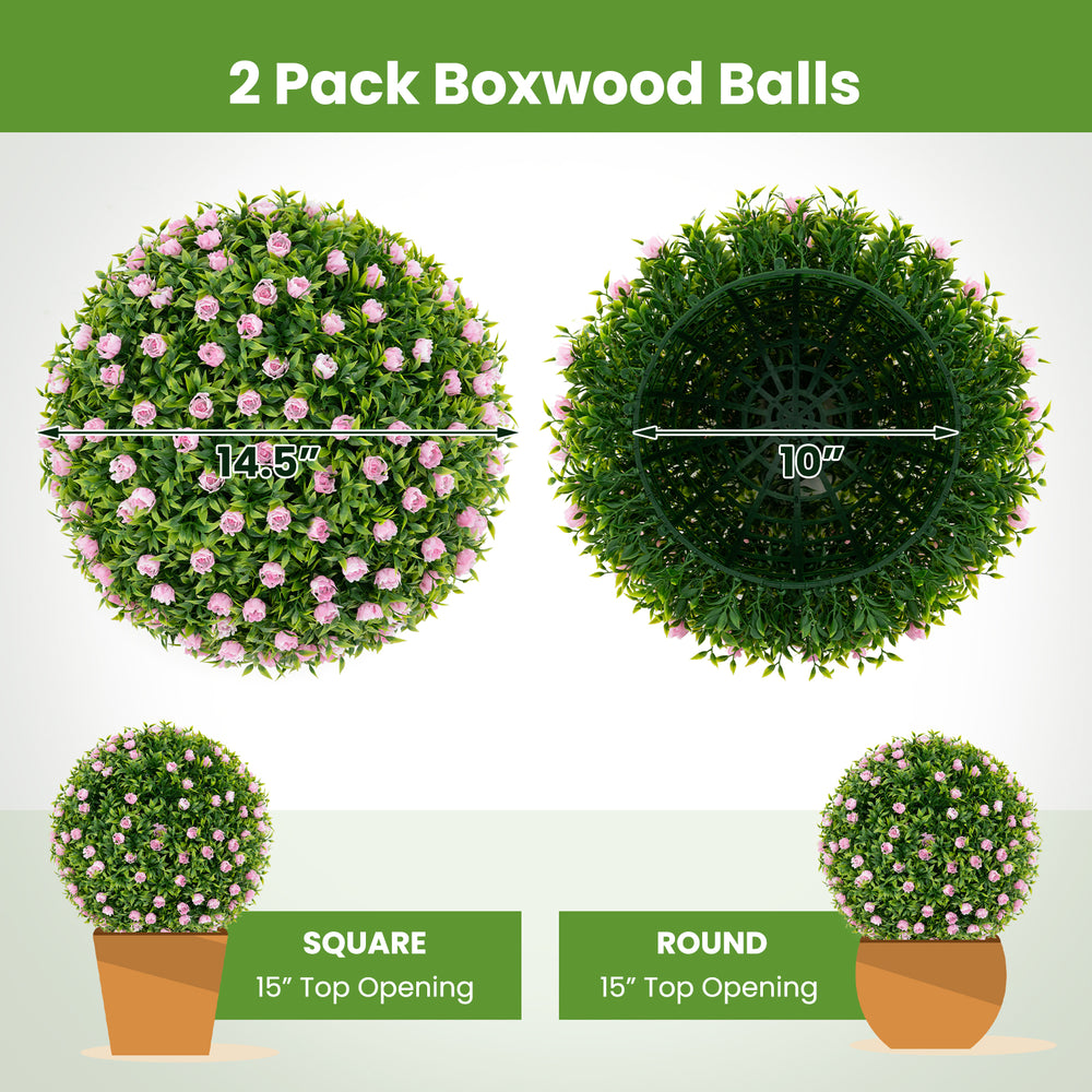 Artificial topiary ball with pink flowers, 17.5 inches, made of durable PE material, perfect for indoor and outdoor.