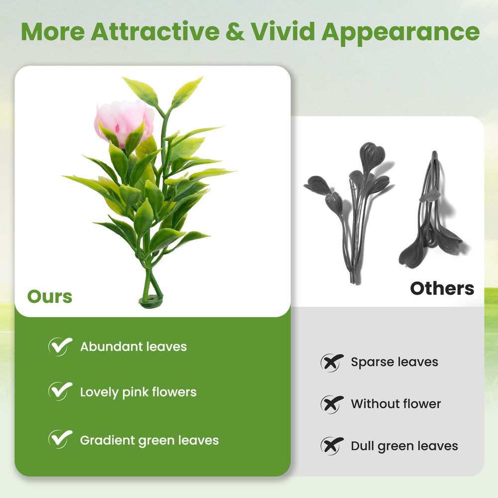 Faux decorative plant topiary ball with abundant 4-layer leaves and lovely pink flowers for indoor or outdoor use.