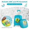 Close-up of the blue hardshell suitcase from the kid luggage set, showcasing its scratch-resistant surface and playful.