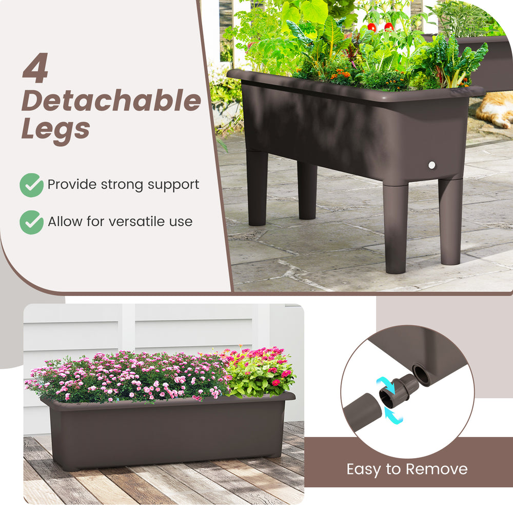 Raised garden bed with detachable legs, made of coffee-colored PP material, ideal for versatile outdoor planting.