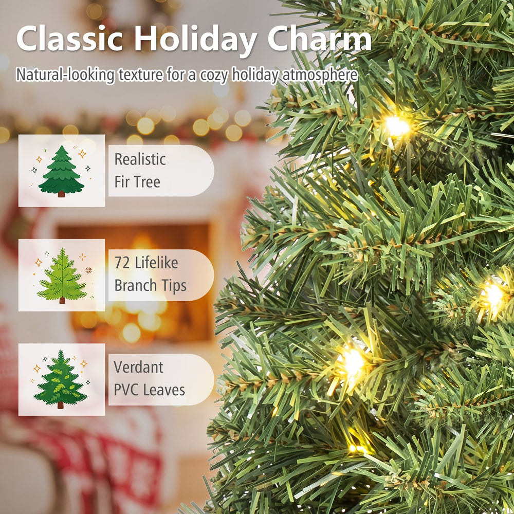 24-inch pre-lit tabletop Christmas tree with realistic fir shape, 72 branch tips, and rotating musical base for festive decor.