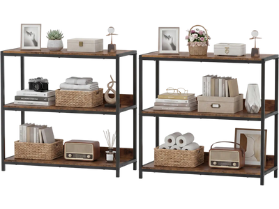 Costway 2-Pack 3-Tier Industrial Bookshelf Metal Frame Rustic Brown 53260149 New