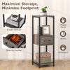 3-tier gray metal plant stand with slide-out drawer, ideal for books and plants, perfect for space-saving storage.