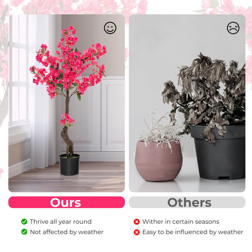 Artificial 41-inch plum blossom tree with 92 vibrant red flowers, ideal for year-round decor without maintenance.