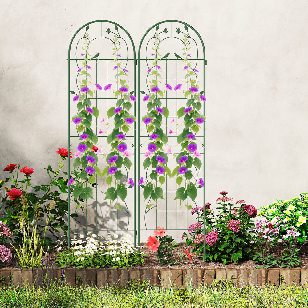 2 Pack 71 x 20 Inch Metal Garden Trellis Rustproof Plant Support for Climbing Plants-Green - Gallery View 1 of 8