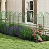 Green metal garden trellis set with flower patterns, providing sturdy support for climbing plants and vines outdoors.