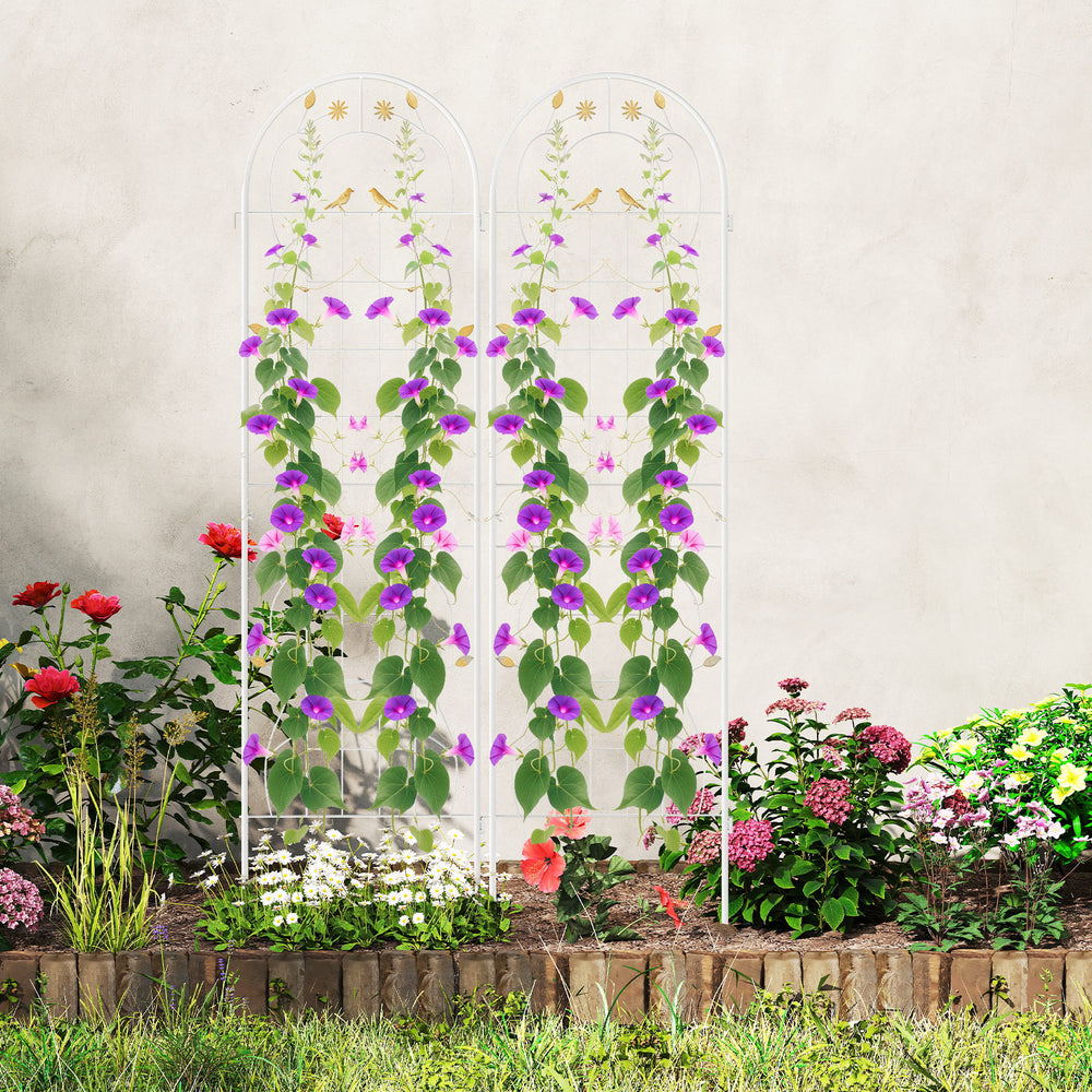 2 Pack 71 x 20 Inch Metal Garden Trellis Rustproof Plant Support for Climbing Plants-White - Gallery View 1 of 8