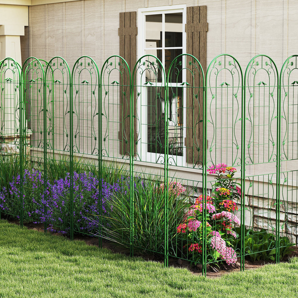 Green metal garden trellis set, 86.5 x 20 inches, ideal for climbing plants and enhancing outdoor aesthetics.