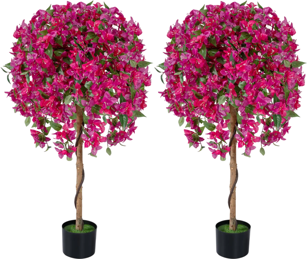 2 Pack Artificial Azalea Trees Faux Floral Plants with Vivid Blooming Flowers