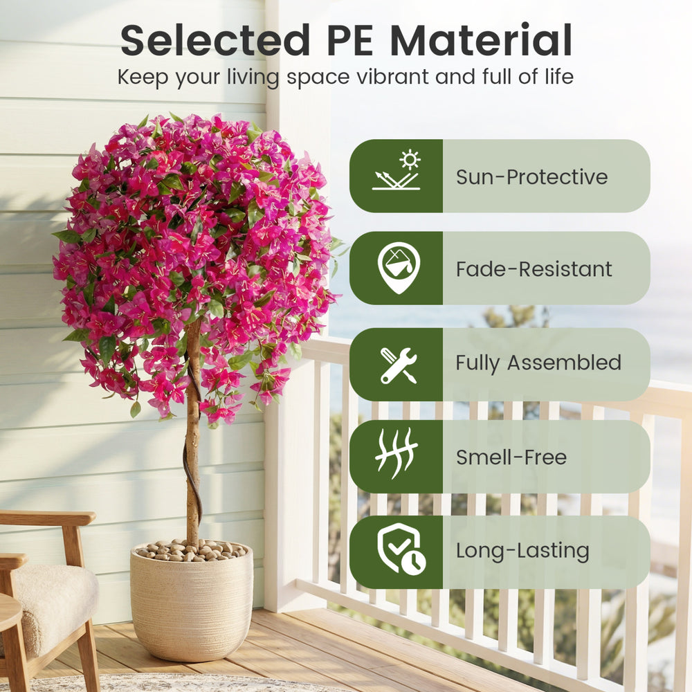 Artificial azalea tree with vivid flowers in a cement-weighted pot, perfect for indoor decoration and maintenance-free.