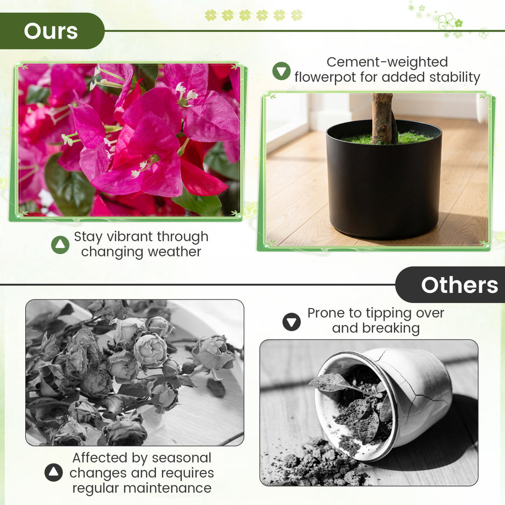 Artificial azalea trees in cement-weighted pots, vibrant flowers for indoor decoration, maintenance-free and durable.