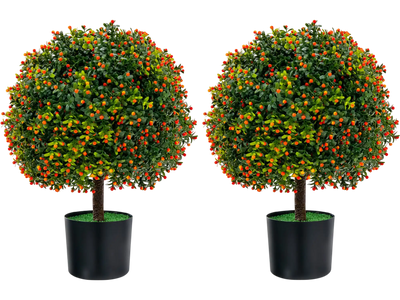 Costway Artificial Boxwood Topiary Ball Tree Orange Fruit 2-Pack 76354821 New