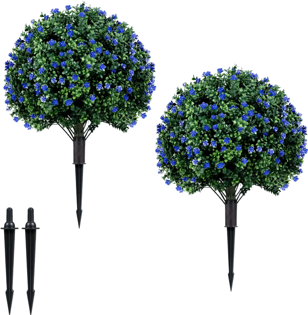 2 Pack Artificial Camellia Boxwood Topiary Ball Trees 27.5 Inches Faux Floral Shrubs