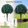 Artificial camellia boxwood topiary ball tree with purple flowers, featuring sturdy ground spikes for easy outdoor.